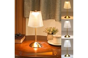 Amingulry Cordless Table Lamp, Rechargeable Battery Operated Lamp, 3 Color Modes & Stepless Dimmable LED Touch Lamp, Portable Retro Gold Metal Beside Lamps for Home Desk Bedroom Restaurant Outdoor