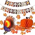 FEPITO Dar Gracias Banner con Papel Colorido Pavo Calabaza Artificial Hojas de Arce Kit Total 203 PCS para la Fiesta de Otoño