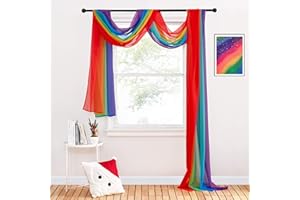 ‎PONY DANCE PONY DANCE Himmelbett Vorhänge Baby Querbehang Freihanddeko für Geburtstagsparty Hausbett Vorhang Farbverlauf Gardine Durchsichtig Tüllstoff, Lebhafter Regenbogen, 1 Stück H 548 x B 152 cm