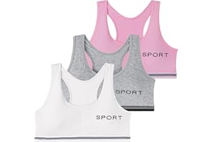 EDS Service Teen Girls Bra, Kids Crop Top Bra, Girls Training Bra with Removable Pad, Cotton Sports Vest for Age 8-14 Years 3 Pack