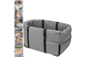 Pet Car Booster Seat for Small Dogs/Cats, Portable Center Console Scratchproof Dog Seat with Removable/Adjustable Belt, Soft Cushion Car Pet Carrier, Pet Accessories (Grey)