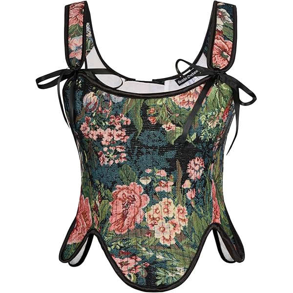 SCARLET DARKNESS Corsetto rinascimentale da donna vintage con allacciatura e stampa floreale top, Fiori blu., 52