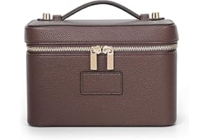 Starnearby Trousse de Maquillage en Cuir Femme, Trousse de Toilette Voyage avec Compartiments Amovibles, Pochette Rangement Maquillage Portable, Trousse Cosmétique Femme (Café)