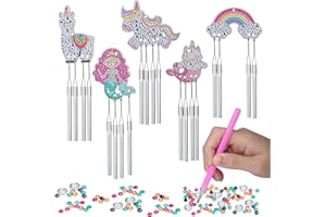 WEDNOK 5pièces Carillon Eolien Extérieur Carillon à Vent 5D DIY Diamond Painting Enfant Motif Sirène Licorne Alpaga Arc-en-ciel Chat pour Décoration Jardin Balcon Fenêtre Loisir Créatif Bricolage Fête