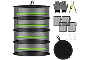 Aragallant 4-Lagiges Tockennetz Kräuter mit Reißverschluss, Kräutertrockennetz, Trockennetz Kräuter Schwarz, Netz Hängendes Trockengestell für Kräuter, Blumen, Obst, Fleisch, Inkl. S-Haken, Baumschere
