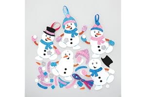 Baker Ross FC118 Schneemann Dekoration Bastelset - 8er Pack, Weihnachten Dekoration Bastelsets Für Kinder, Kindergeburtstag Basteln, Weihnachtsbastelideen