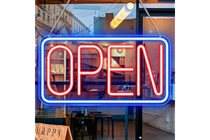 LEDLIGHTSWORLD LED Neon Open Signs, 16.9''x 9.8'' Open Sign for Business, Eye-catching Neon Open Sign Electric Light Up Sign with USB Powered for Stores, Bars, Shop, Restaurant, Wall Decor（Blue&Red）