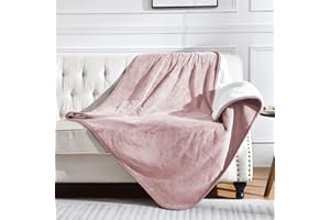 Yaning Waterproof Blanket for Bed Couch Sofa, Soft Liquid Pee Proof Pet Blanket for Dog Puppy Cat, Reversible Sherpa Fleece Blanket for Furniture Protector (Dusty Pink, 152x203cm)