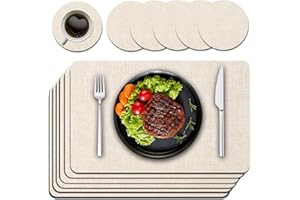 Purejoy Placemats and Coaster 6 Sets PVC, Christmas Table Mats Heat-Resistant Washable and Non-Slip 45 * 30 cm Dinner Table Mats Set of 6 for Kitchen Table Indoor Outdoor (Beige)