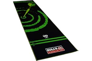 ‎BULL'S Carpet Mat 140 Green, Dartteppich mit rutschfester Unterseite aus Gummi, umweltfreundliche Turnier Dartmatte mit offiziellem Abstand zum Dartboard 237cm x 80cm, optimaler Schutz für Darts und Tips