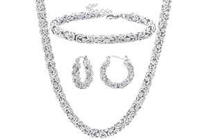 Kakonia Set di gioielli da donna con collana, bracciale e orecchini a catena bizantina in acciaio inossidabile, Metallo