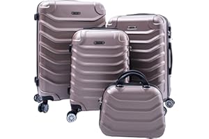 R.Leone Valigia da 1 Fino a Set 4 Trolley Rigido grande, medio, bagaglio a mano e beauty case 8 ruote in ABS 2026 (Rose Gold, Set 4 XS S M L)