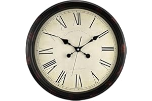 DIYZON Round Classic Wall Clock Silent Non Ticking 16 Inch Extra Large Quality Quartz Vintage Clock, Rome Retro Decorate Clock Battery Operated, Easy to Read for Home Kitchen Living/Restaurant