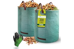 FLORA VERDE Garden Waste Bags with Gardening Gloves - 300L x 2 Garden Waste Bags Heavy Duty | Reusable Heavy Duty Garden Bags | Strong Garden Sacks with Handles, Ideal for Collecting Garden Waste
