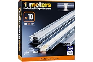 ClarivantiLED 1m×10 Profilé LED Encastrable 1m Aluminium pour Ruban LED Goulotte Diffuseur Rail Plafond Couvercle Transparent, Profilé Transparent pour Bande LED plinthe
