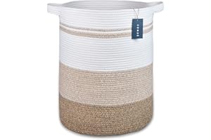 COMSE Extra Large Blanket Basket, Tall Laundry Basket, Nursery Hamper, 40 x 55 CM, Cotton Rope Woven Laundry Hamper for Storage Toys Clothes Towels, Gradient Brown