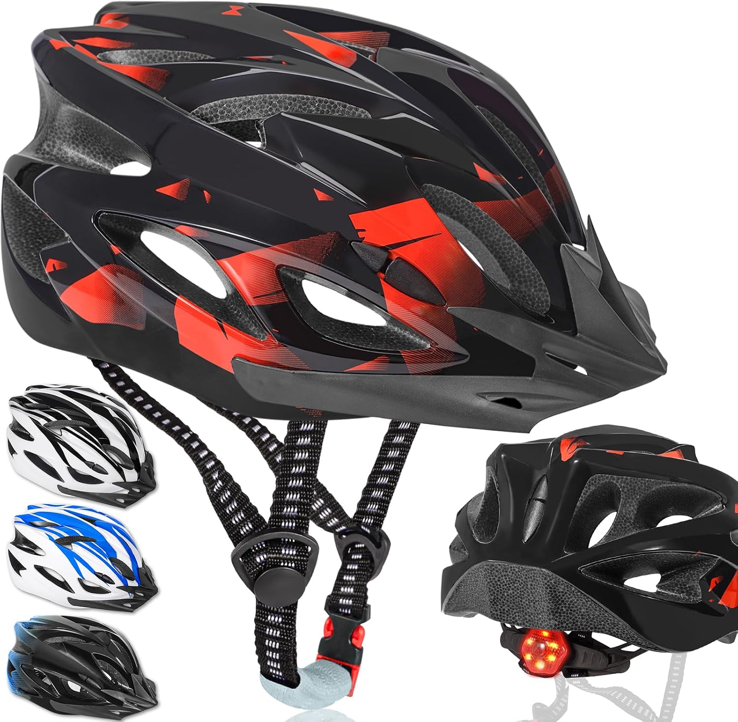 NXPZ Casco de Bicicleta para Adultos Unisex, con Iluminación LED 3 Modos, Extremadamente Ligero, Ajustable, Visera Desmontable, Ideal para MTB y Carretera, Talla 58-62 cm
