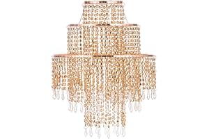 Waneway Chandelier Light Shade for Ceiling Pendant Light, Easy Fit Crystal Lamp Shade Lampshade for Bedroom, Living Room, Hallway, Wedding or Party Decoration, Diameter 32 cm, 3 Tiers, Rose Gold