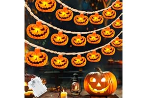 Halloween Guirlande Lumineuse, Gcstnn 3M 20LED Étanche Citrouille Lumineuse à Pile avec Minuterie, Orange Citrouille Chaîne Guirlande pour Halloween Fête Carnaval Fenêtre Automne In/Extérieure Decor