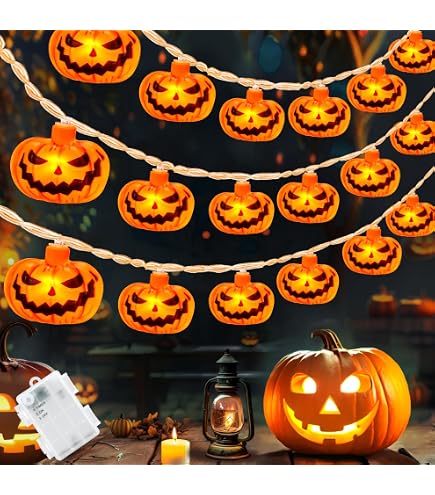 Bseical Luci Stringa Halloween Batteria, Impermeabile 3M 20 LED Catena Luminosa Alimentata con Batteria, Luci LED Halloween Zucche Teschio fantasmi Luci a Corde (20 led, Zucca A