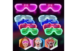 Yomaido Neon Light Up Glasses Party - 5 Pack LED Shutter Shadeds Glasses Flashing Glow Sunglasses Rave Glasses for Concert, Christmas, Halloween, Birthday New Years Eve Party Decorations