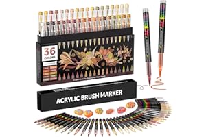 TrendGate 36 Couleurs Feutre Acrylique, Marqueur Peinture Acrylique Pinceau Pour Papier, Verre, Galet, Métal, Plastique, Bois, Oeuf, Céramique, Textile - Brun
