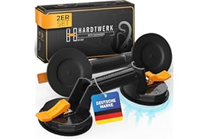 HARDTWERK Multifunktionaler Saugheber (2er Set) Saugnapf 100 KG Tragkraft - Plattenheber & Glasheber mit ergonomischen & stabilen Griff - Saugheber Fliesen/Saugnäpfe/Glassauger Schwarz für Profis