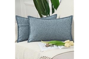Madizz 2 Pezzi Lino Copricuscini Morbido Decorativo Fodere per Cuscino Lusso Stile per Divano Camera da Letto 30x50 cm Blu misto