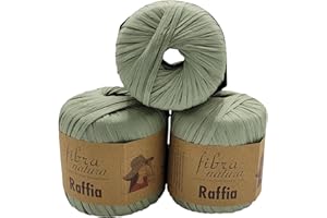 ILKADIM EXPORT 120 Gramm Fibra Natura Raffia Bast-Garn, 100% Viskose/Zellulose, Makramee Kordel Naturgarn einfarbig (oliv grün 116-30)