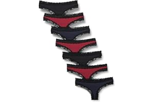 IRIS & LILLY Tanga de Tira en Algodón y Encaje Mujer, Pack de 7