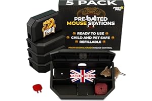 PEST-X PRO Pest X Pro Fang Pre-Baited Mouse Bait Stations 5 Pack – Secure Mouse Poisoning Indoor and Outdoor Use – Mice Pre Baited Bait Boxes with Brodifacoum for Effective Rodent Control