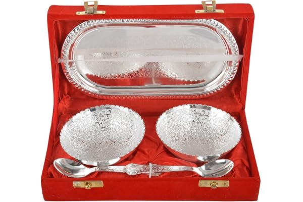 Crafts King German Silver Bowl Set With Awesome Gifts Box -Capsul 5 Pieces, 0.8 Kg, 500 Milliliters - 500 Ml