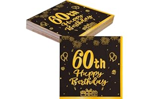 TOPWAYS 60 Geburtstagsdeko Servietten, Schwarz Gold Papier Party Servietten Tischdeko für 60. Geburtstag Mann Frau Happy Birthday Servietten Decorations 40 Stück (60 geburtstag)