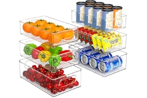 NHOWIN Stapelbare Kühlschrank Organizer 6er Set, Kitchen Organizer Schublade Küche Aufbewahrung & Organisation Organizer Kühlschrank Fridge Organizer für Badezimmer, Speisekammer- 3 Size, BPA Frei