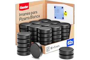 GAUDER Imanes para Pizarra Blanca, Nevera & Oficina - Discos Magnéticos Redondos Fuertes - Imanes Negros para Uso Diario (62 Piezas - 18 x 5 mm)
