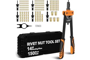 BLOSTM Zestaw pistoletów nitowych 35,5 cm – zestaw narzędzi do nitowania z 150 nakrętkami nitowymi i 6 trzpieniami metrycznymi (M3, M4, M5, M6, M8, M10), zestaw narzędzi do nitowania ręcznego, idealny