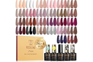ROSALIND Esmaltes Semipermanentes Para Uñas, 30 Piezas Blanco Marrón Morado Avena Colores Esmaltes Semipermanente, UV/LED Pintauñas Semipermanentes Glitter Otoñales Invernales Manicure Regalo