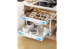 UMDONX Cajón telescópico con 2 estantes, Ampliable Cajón Deslizante Para Alacena, Bandejas Extraibles Armarios Cocina,Organizador De Gabinete Extraíble Fijo con Nano Película Adhesiva,Blanco