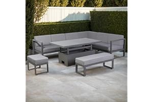 Rattan park Halo Range 9 seater Garden Furniture Square Right Hand Corner Sofa Set With Rising Table in Grey Aluminium Frame