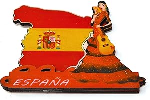 Z1 imán de Nevera. bailaora de Flamenco español. Bandera de españa Vestido de Lunares con Figura de pericón. Abanico sevillana