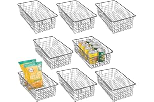 mDesign Cesta organizadora de rejilla con asas – Cesta metálica para guardar alimentos en la cocina o toallas en el baño – Resistente organizador de cocina de metal – Juego de 8 – gris oscuro