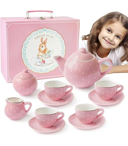 Service à Thé Enfants Cupcake - 13 Pièces En Porcelaine - Mallette Carton - Idée Cadeau Fille