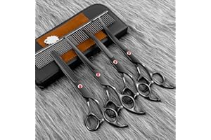 JDMDKB Professionelles Hundepflege-Set aus rostfreiem Stahl Gerade, schlankmachende und gebogene Scheren für Hunde und Haustiere Katzenscheren-Set(Schwarz)