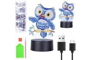 Awroutdoor Prezent dla dziewczyn 4 5 6 7 8 9 10 lat DIY diamentowe dzieci niebieska sowa malowanie diamentami lampka nocna DIY na urodziny dzieci prezenty świąteczne dla dzieci