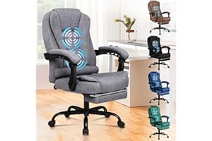 ALFORDSON Ergonomiczne krzesło biurowe z funkcją masażu, podnóżkiem i nachyleniem 150°, aksamitny fotel szefa ze sprężyną gazową SGS, obrotowy fotel gamingowy do komputera, lnu, szary