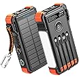 BLAVOR Solar Power Bank with Built in Cable 20000mAh Fast Charging Portable Charger, 20W USB C Battery Pack for Mobile Phones with Camping Light, Flashlight, Wireless Charging for Apple Watch