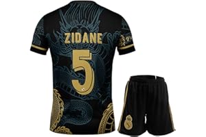 FRKN Trikot R. Madrid Légende Zidane #5 Maillot de Football Dragon pour Enfants Blanc Foncé, Design Spécial, Football, Édition Limitée, Livré avec Un Short