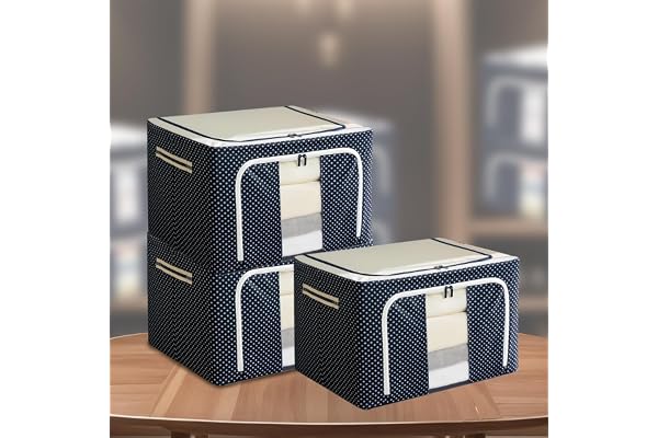 SITTELLA 3 Pieces 24L Double-Sided Zipper Storage Box Foldable Closet Organizer for Clothes, Toys & More (Blue)
