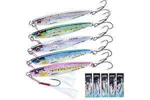 Goture Fishing Vertical Jigs Saltwater Freshwater, Jig Lures with Assist Hook and Treble Hook, 3/4/5/6/10/15 Pcs Jigging Spoon Lures, Fishing Jig for Tuna, Salmon, Bass