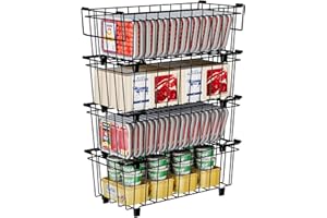 Vankarr 4 Pezzi Cestini Per Congelatore Cestelli Per Congelatore Impilabili in Metallo Contenitori Frigorifero Organizer Con Manici E Fondo Antiscivolo Organizer Frigorifero Nero